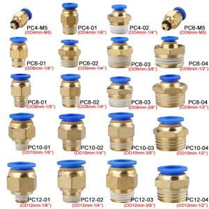 공압실린더 20PCS 공압 공기 커넥터 피팅 PC 4mm 6mm 8mm 10mm 12mm 스레드 호스 파이프