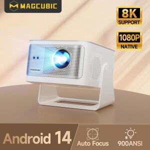 Magcubic 안드로이드 14 900ANSI 프로젝터 자동 초점 네이티브 1080P 8K 지원 와이파이6 BT5.4 2+16G 휴대