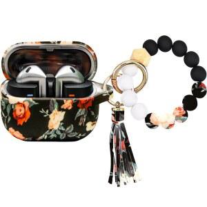 [미국배송] 삼성호환 삼성제품호환 버즈 3 및 프로(2024)와 호환되는 파워드라이버 케이스 남녀용 팔찌 열쇠고리가 있는 귀여운 무선 충전 실리콘 보호 케이스(빈티지 로즈)