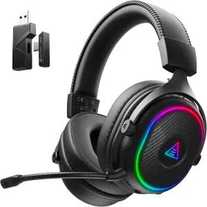 PS5 PS4 PC 스위치 모바일 맥 블루투스 게이밍 헤드폰용 EKSA 2.4GHz 무선 헤드셋 탈착식 마이크 RGB 30ms