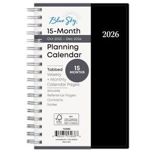 블루 스카이 2026 15개월 및 월간 미니 플래너 캘린더, 2025년 10월 - 2026년 12월, 3 625인치 x 6 125인치, 커버, 와이어바운드, 라미네이트 탭, 엔터프라이즈