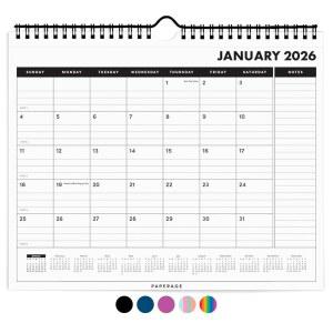 PAPERAGE 2026 캘린더, 12개월 2026년 1월 - 12월 , 스몰 9인치 x 11인치 미니멀리스트 월 및 데스크 월간 뷰, 연간 플랜 노트 섹션 u2013 블랙