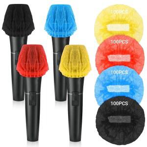 400개 마이크 커버 일회용 부직포 위생 커버, 깨끗한 윈드스크린 팝 필터 보호 캡 KTV 인터뷰 스튜디오 공연 연설용 탄성 밴드