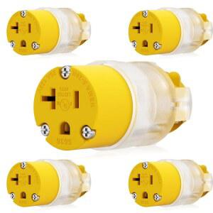 [미국배송] ELEGRP 조명 20암페어 125볼트 NEMA 5-20R 2극 3선 접지 스트레이트 블레이드 전기 플러그 교체 코드 콘센트 상업용 등급 노란색 5팩