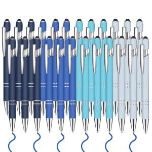[미국배송] 터치스크린 동료 가족 사무실(보물 네이비)을 위한 스타일러스 팁 2가 포함된 24개의 블루 잉크 볼펜 1.0MM 메탈 펜 1개(보물 네이비)