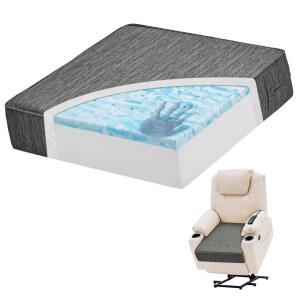 노인용 바이부 이중층 젤 메모리 폼 리클라이너 쿠션, 18x18x4 인치 두께의 미끄럼 방지 시트 쿠션으로 소파, 안락의자, 휠체어, 회색에 적합합니다