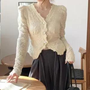 [하프클럽/옷자락]여성 봄가을 시스루 레이스 간절기 셔츠