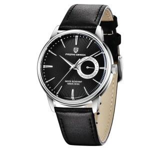 [미국배송] 파가니 디자인 남성용 미니멀리스트 쿼츠 시계 캐주얼 40MM 케이스 가죽 스트랩 100M 방수 날짜 표시 일본 무브먼트(VH65)