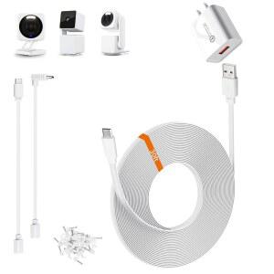 WYZE 듀오 캠 팬, 팬 v4 /v3, Cam /OG /v3 Pro 카메라와 호환되는 9.1m(30피트) 전원 연장 케이블 - 9m 길이의 플랫 충전 코드, 18w 고속 충전기 1피트 USB-C 및 마이크로 USB 90도 어댑터 포함