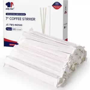 졸리 셰프 7인치 나무 커피 교반기 500 카운트 개별 포장 교반 스틱 자작나무 카페 바
