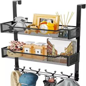 SWTYMIKI 오버 더 도어 후크 정리함 16개의 후크와 2개의 메쉬 바구니 다기능 행거 욕실 침실 거실용 긴