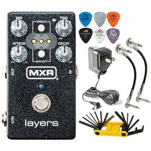 MXR M307 Layers Harmonic Sustain 일렉트릭 기타 이펙트 페달, Tonebird 번들 포함, 패치 케이블, Groovetech 멀티 툴, 던롭 피크 및 ECB003 9V 전원 공급 장치 포함