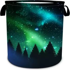 욕실세탁실침실용 토트백 보관 버킷 장난감 정리함 별이 빛나는 스카이 포레스트 세탁 바구니 접이식 (