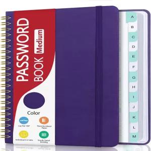 개인 알파벳 탭이 있는 홈라이브 스파이럴 비밀번호 책 시니어용 하드커버 보관책 가정용 또는 사무실용