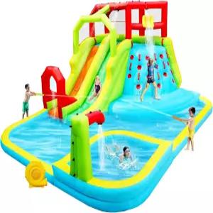 웰펀타임 풍선 워터 슬라이드 파크 깊은 수영장이 있는 바운시 캐슬 191 x 157.5 100 인치 공기 송풍기가