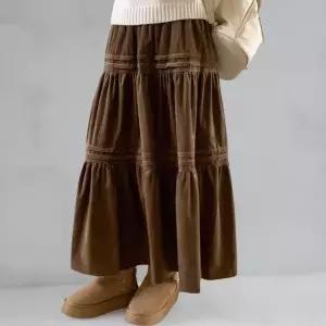 [하프클럽/]여성 폴리에스터 벨벳 플리츠 롱스커트