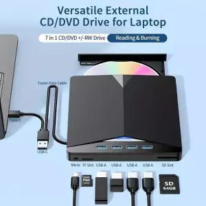 CD롬 플레이어 7-in-1 휴대용 DVD 드 USB 30 Type-C 외부 RW CD 버너 리더 노트북 PC Netbook