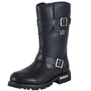 드림 어패럴 남성 11인치 PU 가죽 오토바이 엔지니어 부츠 라이딩용, 방수 바이커 부츠, 풀 길이 측면 지퍼, 검은색 인조 미드 송아지 신발