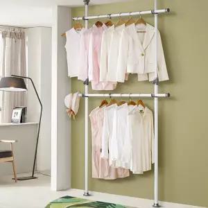 원룸 천장 압축봉 고정식 소형 2단 철제 행거 화이트 봉옷걸이 조립식 좁은방