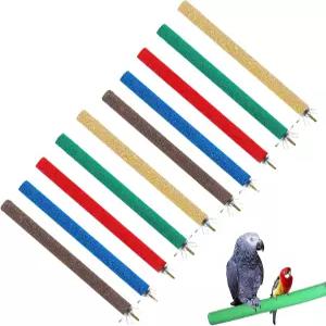 10 PCS 앵무새 농어 스탠드 새 장난감 알록달록한 발 갈기 스틱 케이지 코카티엘용 나무 잉꼬 액세서리 (
