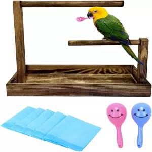 Niwaes 8Pcs 소형 조류 훈련 스탠드 세트 휴대용 테이블탑 버드 농어 데스크톱 플랫폼 농어와 일회용 패드