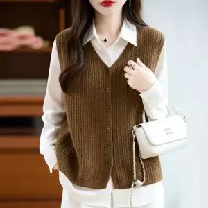 캐주얼 울 니트 솔리드 추동 나시 브이넥 레이어드 여자조끼 민소매 버클 원템4