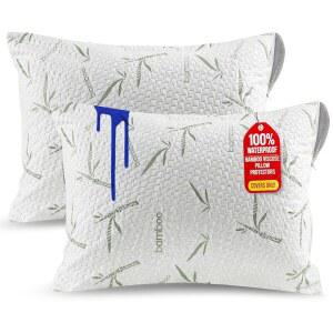 지퍼 퀸 사이즈(2팩)의 유토피아 침구 방수 베개 보호대, 부드럽고 시원한 대나무 비스코스 커버, 침대 벌레 방지 케이스 20 x 28인치