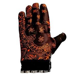 라이브 패스트 블랙 & 오렌지 오토바이 장갑 - 최고의 산악 가죽 먼지 자전거 모토 라이딩 / 남성, 여성 바이커용 모터크로스