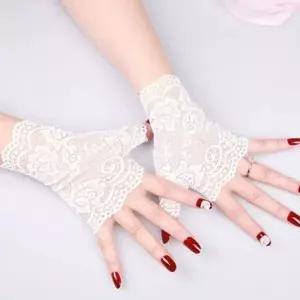 여성 운전 레이스 포인트 반장갑 손등 커버 망사 토시