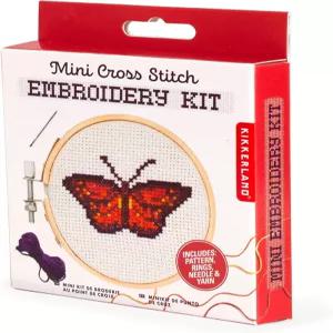 킥커랜드 DIY 미니 크로스 스티치 버터플라이 자수 공예 스타터 키트 세트 패턴 지침 3인치 대나무 후프