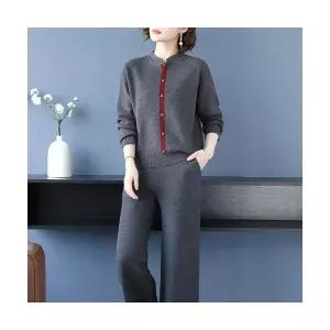 엘럽 여성용 정장세트 가을 겨울 두꺼운 스웨터 와이드 바지 세트 니트 투피스 박템4