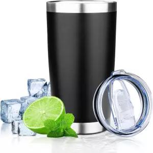 FLIFQI 20온스 뚜껑 포함 텀블러 이중벽 진공 단열 여행용 커피 머그 스테인리스 스틸 보온 컵 뜨거운