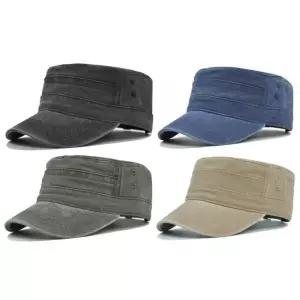 4피스 생도 모자 밀리터리 모자 남성용 육군 순찰 빈티지 조절 가능한 플랫 탑 모자 베테랑 캡 워싱 면 남