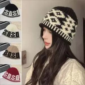 니트비니 겨울모자 방한 버킷햇 벙거지모자 눈꽃패턴