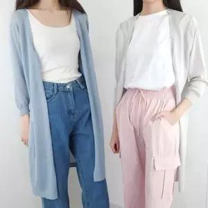여름 여성 얇은 7부 로브가디건 롱가디건 시스루 비치로브 쿨가디건