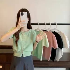 라운드 크롭 반팔 가디건