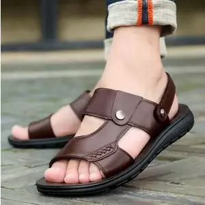 남성 소가죽 여름 슬리퍼 외출용 샌들