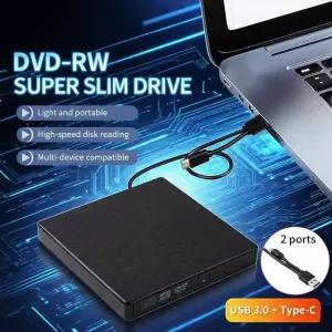 CD롬 플레이어 2in1 USB30 C 슬림 외장 DVD RW CD 라이터 드 리더 버너 휴대용 PC 노트북 컴퓨터 윈도우 10