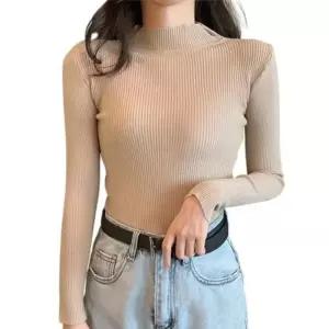 [라일리여성의류] Rly 여자 세미터틀 폴라넥티 트렌디 스트라이프짜임 롱