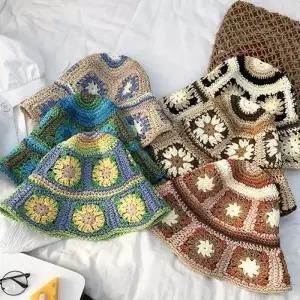 [앙상블] 풀플라워 나염 밀짚 벙거지 챙 모자 사파리 바캉스 여성 여자 여름