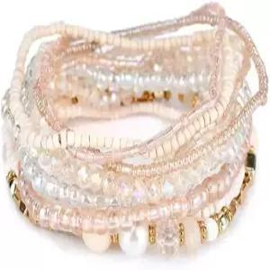 아주사 선 8세트 여성용 보헤미안 스태커블 비드 팔찌 다색 스트레치 비즈 레이어드 세트 보호 주얼리