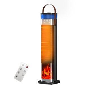 이글리마 우주 히터 실내, 25인치 1500W PTC 세라믹 히터(원자화 및 가습 기능 포함), 3가지 모드, 3D 화염, 12시간 타이머, 45 진동, 원격 타워 히터(사무실 침실용) 포함