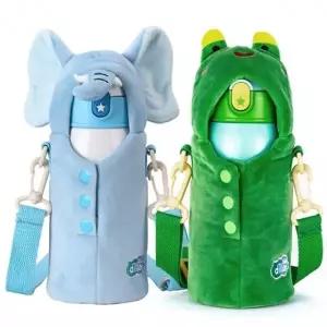 (프리미엄 애니멀파우치 그린(개구리))캐리보틀 애니멀파우치3in1 보온보냉 키즈텀블러600ml