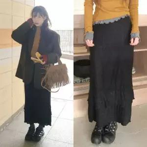 [모코블링]스노우 하트 니트 롱스커트 밴딩스커트 캉캉스커트 하트스커트 롱스커트