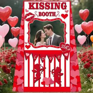 론디일 발렌타인데이 키스 부스 48 x 63 인치 발렌타인 사진 소품 골판지 컷아웃 실물 크기 스탠드업 커플
