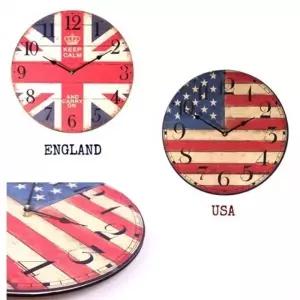 (색상 미국)나무소재 빈티지 영국 미국 국기모양 벽시계