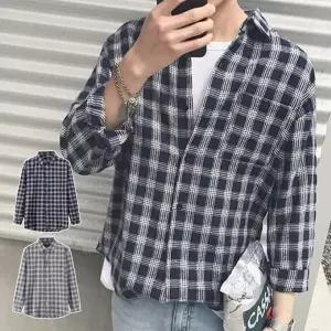 [골드스마일]체크 패턴 오버핏 남성용 긴팔 셔츠 봄가을 캐주얼 남방