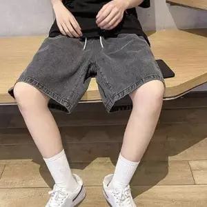 [셀러에이드]남성용 허리밴딩 흑청 데님 반바지 캐주얼 팬츠