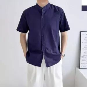 [셀러에이드]남성용 여름용 기본 린넨 반팔 셔츠 캐주얼 데일리 셔츠