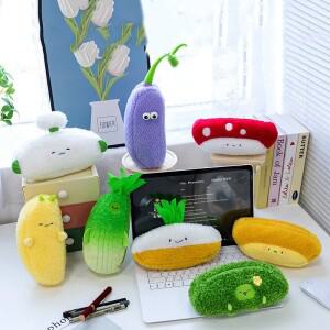 귀여운 만화 채소 과일 필통 바나나 브로콜리 마늘 플러시 다기능 대용량 문구 가방